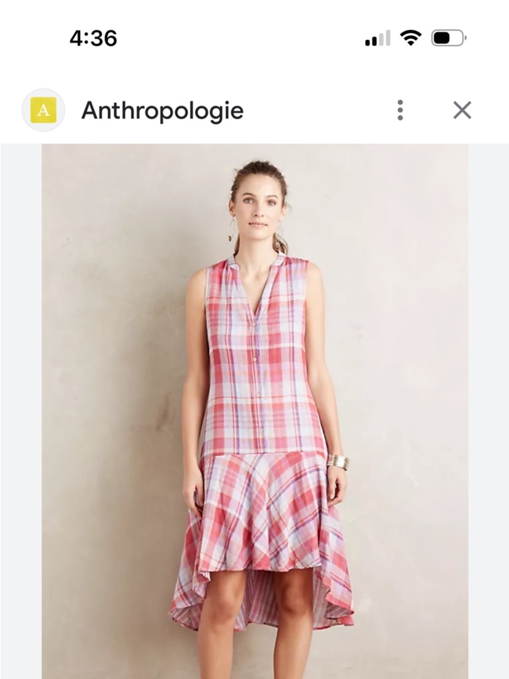 Anthropologie Maeve Pink and Pale Blue Plaid Sleeveless Dress